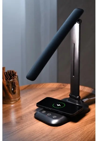 Immax 09106L - LUMI dimmelhető LED asztali lámpa vezeték nélküli Qi töltéssel LED/7W/230V fekete