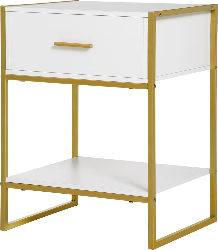 HOMCOM Éjjeli Szekrény Fiókkal és Tároló Polccal - Hálószoba, Nappali, Iroda, Modern Stílus 45x40x60 cm Fehér | Aosom