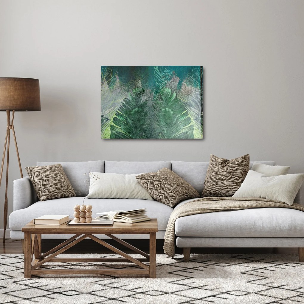 Kép - Beton textúra levelekkel (70x50 cm)