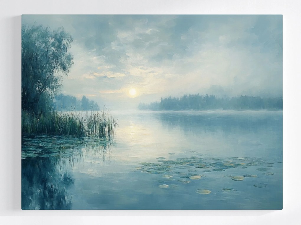 Poszter Tájkép Tó Fák Napfelkelte Köd 80x60