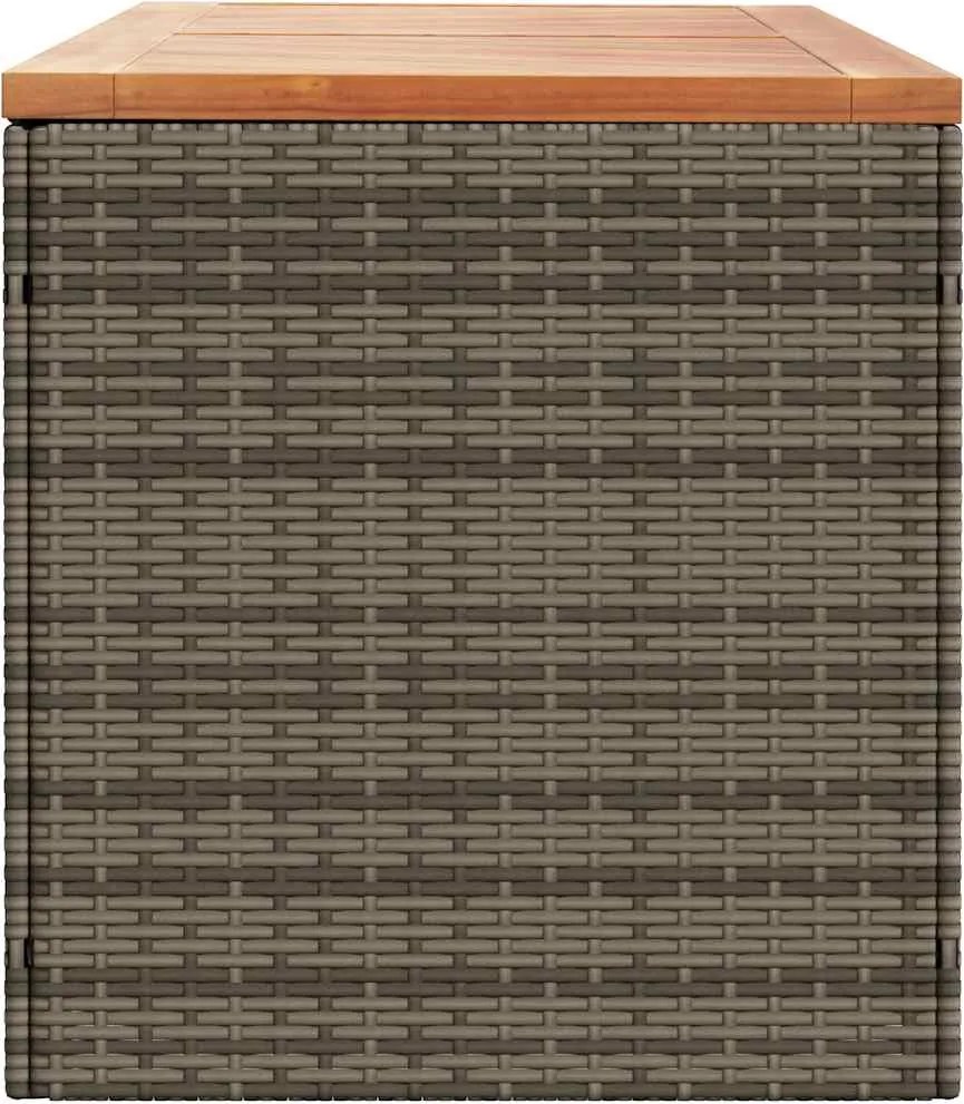 Szürke Polyrattan És Akácfa Kerti Tárolóláda 220 X 50 X 54 Cm
