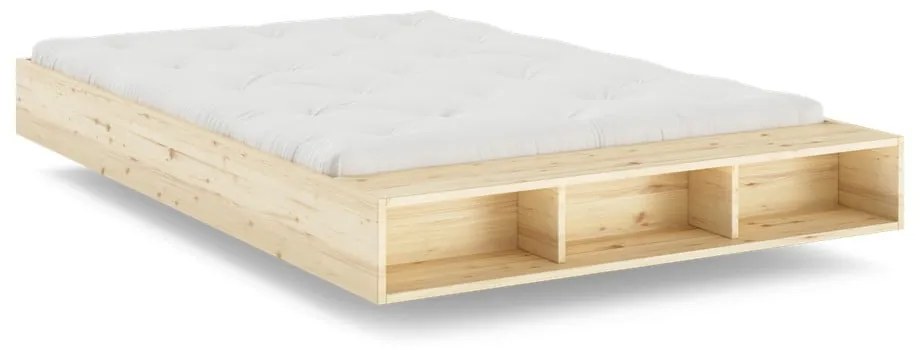 Natúr színű borovi fenyő franciaágy ágyráccsal 140x200 cm Merge – Karup Design