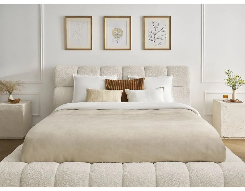 Bézs kárpitozott ágyneműtartós franciaágy ágyráccsal 160x200 cm Mont Blanc – Bobochic Paris