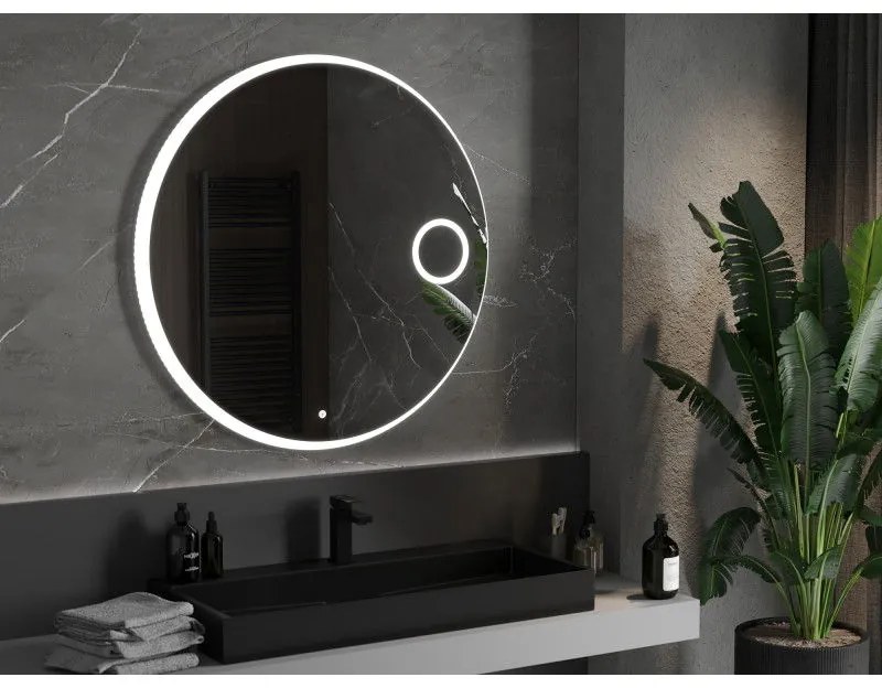 Mexen Ella, LED fürdoszobai tükör háttérvilágítással és kozmetikai tükörrel 100x100 cm, 6000K, páramentesíto, 9811-100-100-611-00