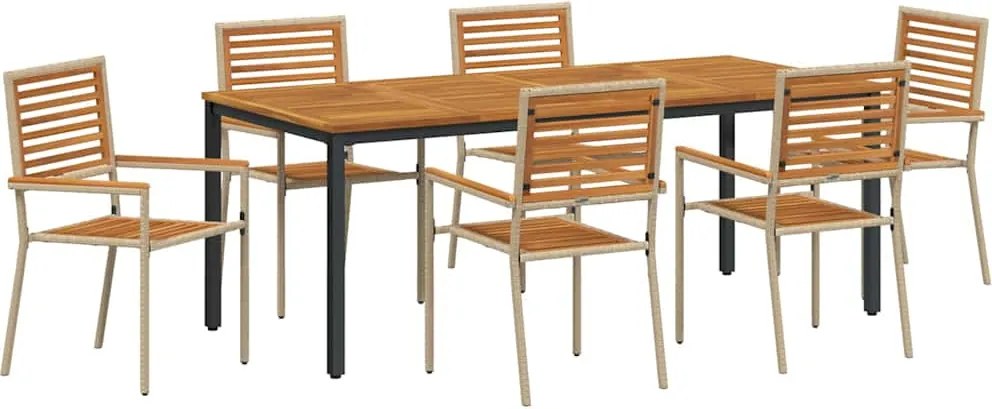 vidaXL Kert étkező szett 7 pcs Beige és barna polirattan