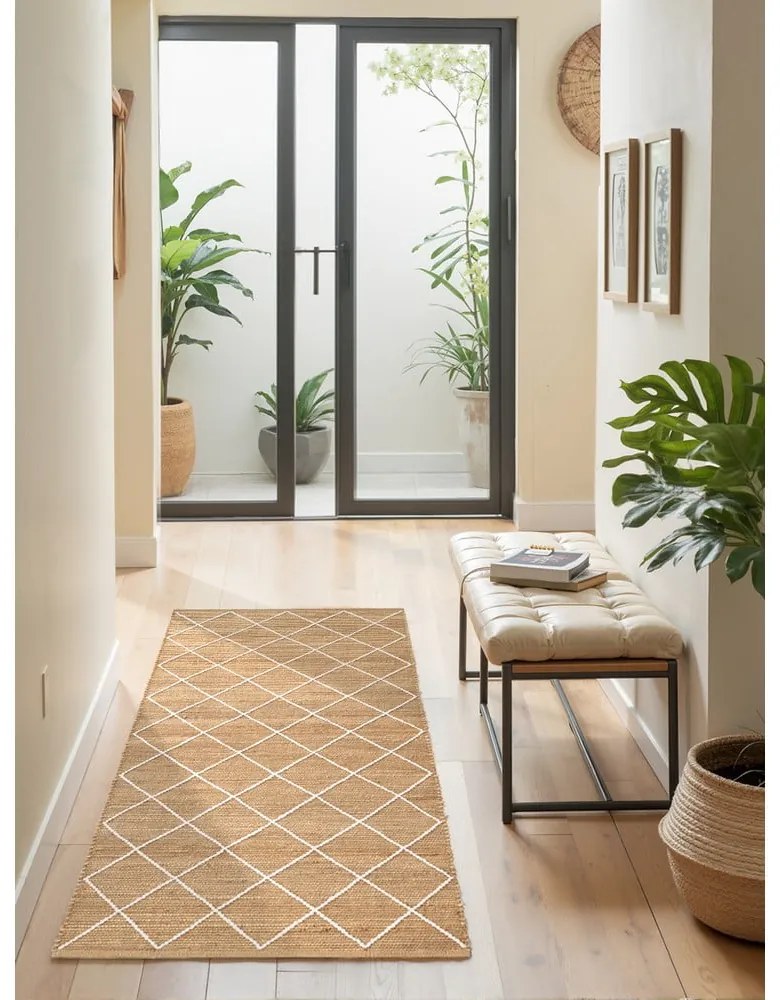 Natúr színű kézi szövésű juta futószőnyeg 80x200 cm Kunu – Hanse Home