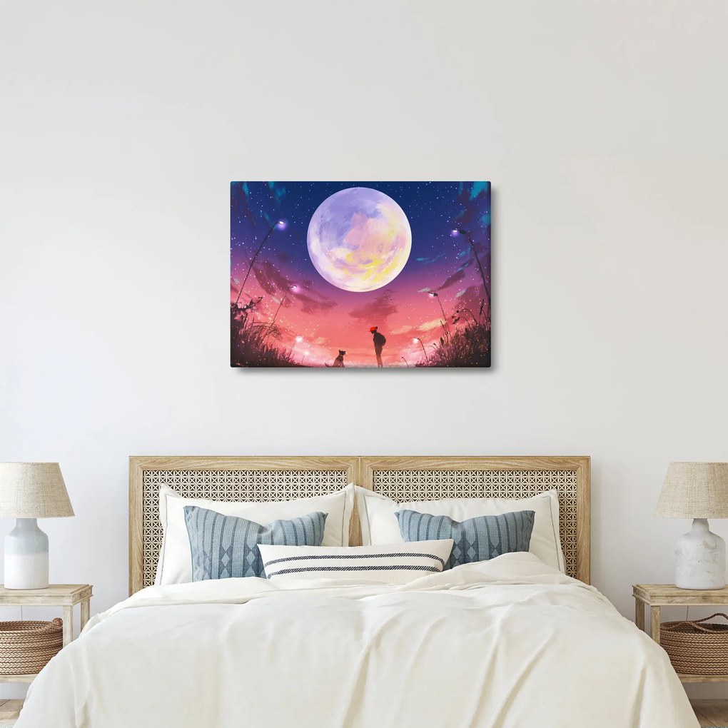 Kép - Nő és kutya teliholdkor (70x50 cm)