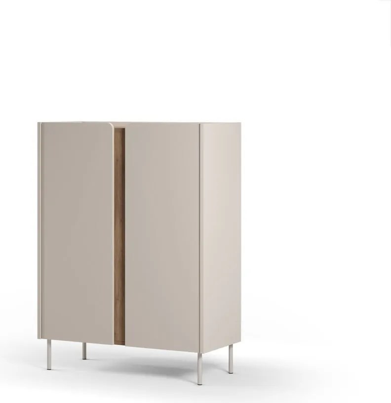 Krémszínű-natúr színű szekrény tölgyfa dekorral 90x120x40 cm Lucile – Marckeric