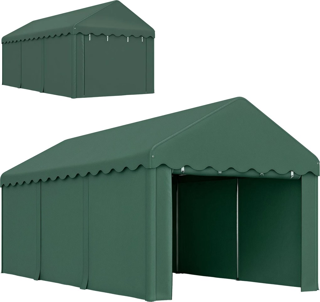 Outsunny 3x6 m Autószín, Roll-up Ajtókkal, Tetővel, Eltávolítható Oldalfalakkal, UV-álló Vízálló Tároló Tent, Szabadtéri Autós Tent, Zöld | Aosom