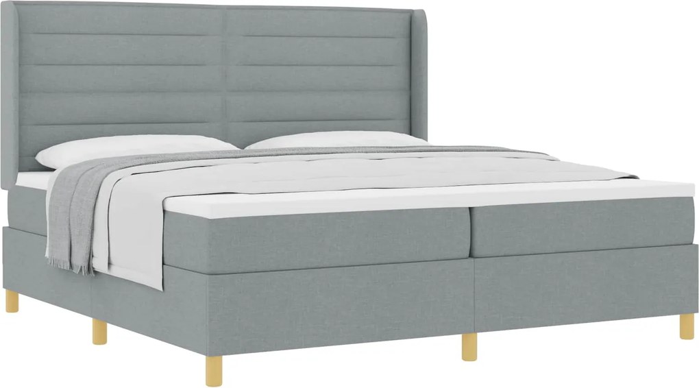 vidaXL Boxrugós ágy matracmal Világosszürke 200 x 200 cm szövet