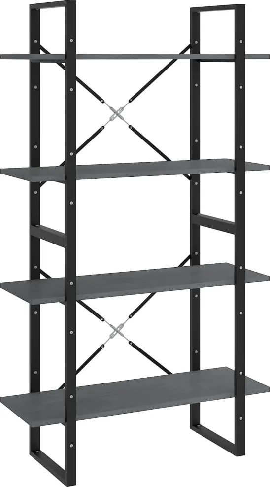 vidaXL négyszintes szürke tömör fenyőfa könyvszekrény 80 x 30 x 140 cm
