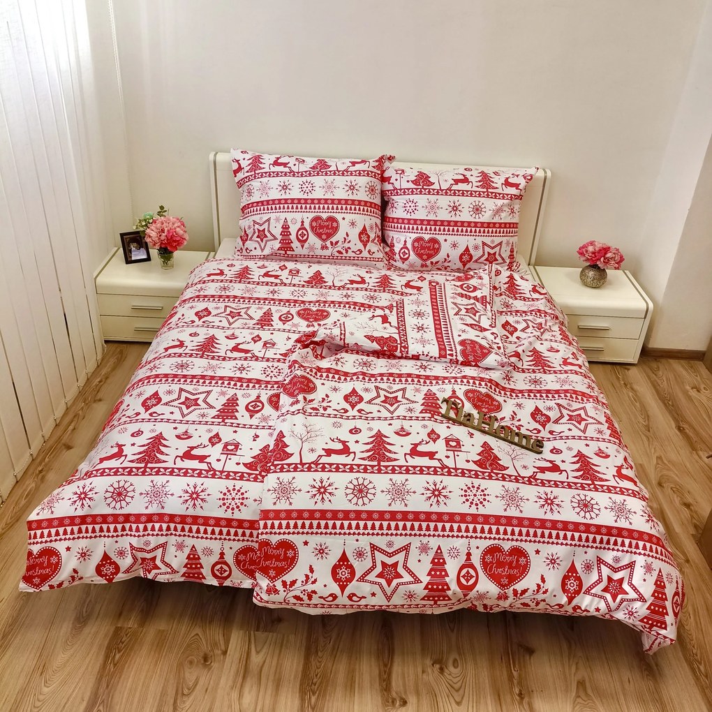 Pamut ágyneműk Karácsonyi ágyneműk Christmas piros TiaHome - 1x Párna 90x70cm, 1x Paplan 140x200cm