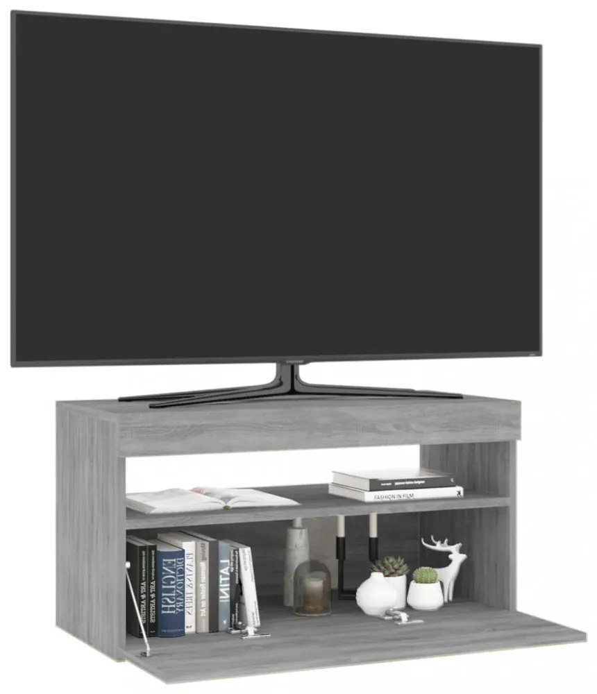 szürke sonoma színű TV-szekrény LED-világítással 75x35x40 cm