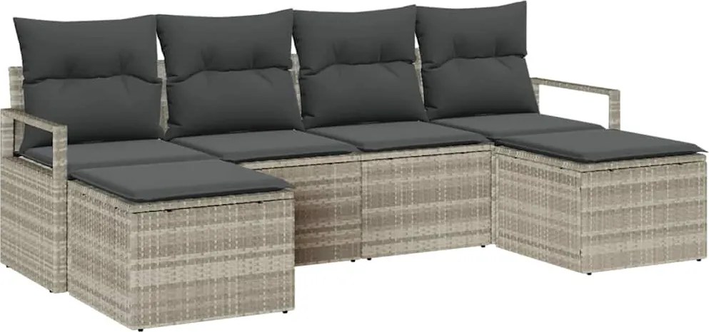 vidaXL Kanapé Szett párnával tárolóval 6 pcs Világosszürke polirattan