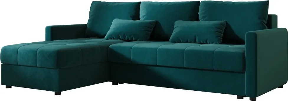 VENORIA L alakú kihúzható sarokkanapé, 220x143 cm, petrolkék + 2 párna INGYEN