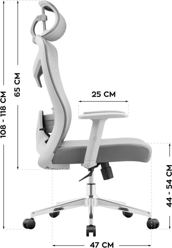 Ergonomikus irodai forgószék, deréktámasszal, 2D háttámla hálós anyaggal, szürke