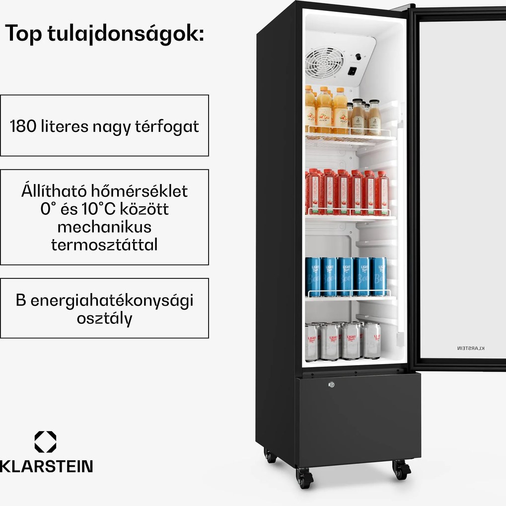 Klarstein GrandCooler Gastro italkhűtő | 163,5 x 43 cm | LED belső világítás | Fekete