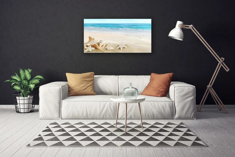 Vászonkép falra tengeri csillag kagyló 140x70 cm