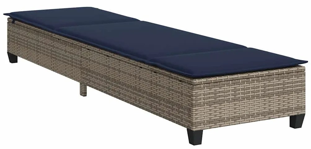 Szürke polyrattan napozóágy párnákkal 55x200x25,5 cm