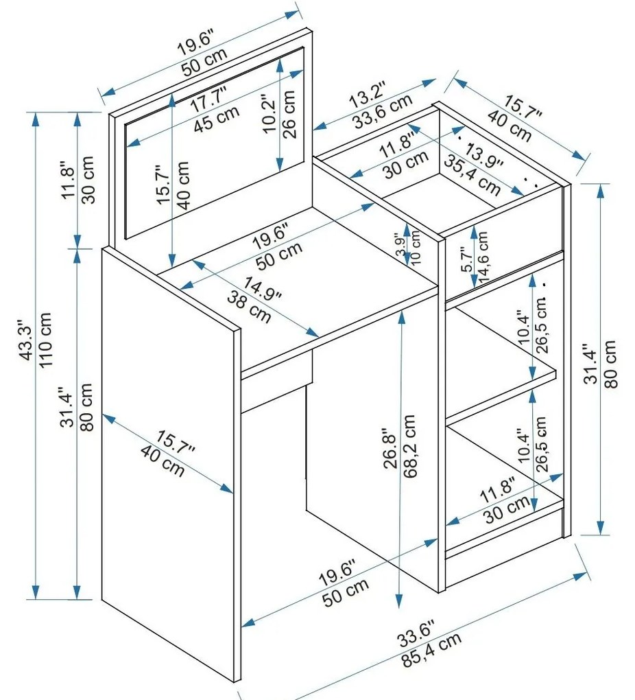 Fésülködőasztal Kudopa 2 (atlanti fenyő + antracit) . 1094098