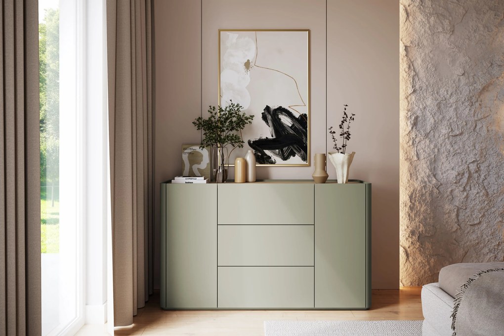Elivo komód 150 cm fiókokkal - eukaliptusz / baltic dune tölgy