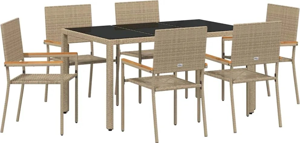 vidaXL Kert étkező szett 7 pcs Bézs polirattan