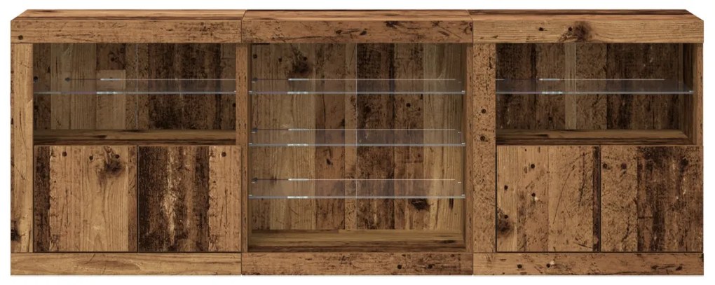 LED világítással ellátott büfé régi fa 181,5x37x67 cm újrahasznosított fa