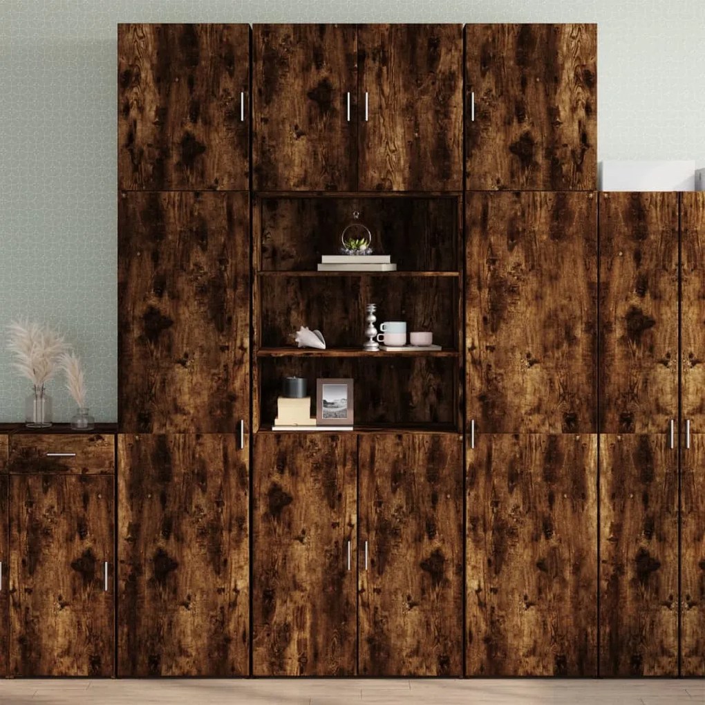 füstös tölgy színű szerelt fa magasszekrény 80 x 42,5 x 249 cm
