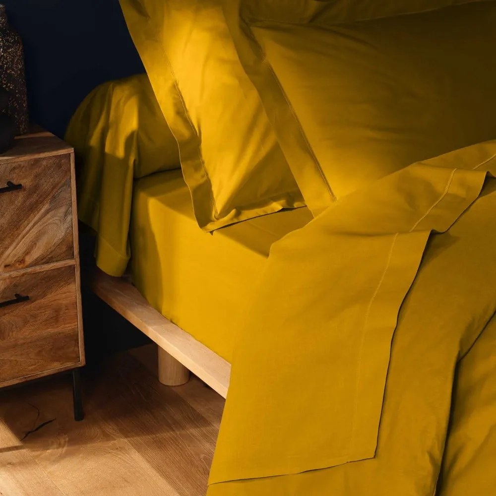 Sárga gumis pamut lepedő 180x200 cm Lina – douceur d'intérieur
