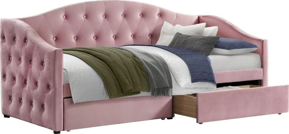 Ágy tárhellyel, 90x200, rózsaszín Velvet szövet, ZASKA