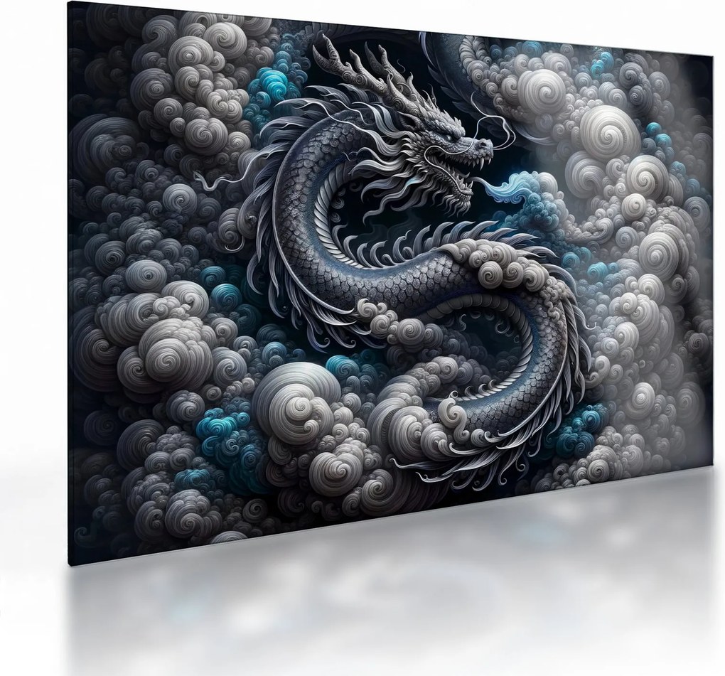 Üveg kép – Sárkány a füstben (70x50 cm)