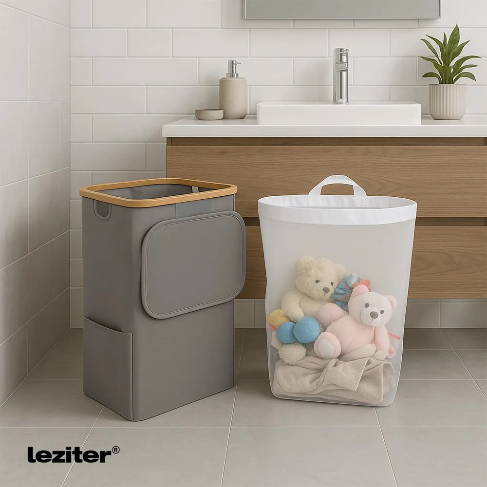 Szennyeskosár 100L szürke 44x33x67 cm