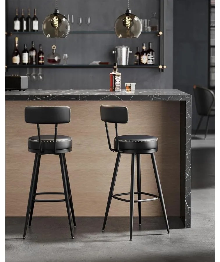 EKHO 360°-ban forgatható bárszék 2 darabos szett, 76 cm magas, tintafekete színben