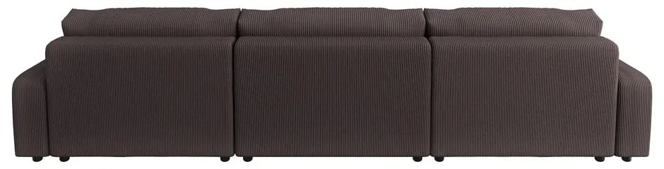 Barna kordbársony kinyitható tárolóhelyes sarokkanapé Sara – Ropez