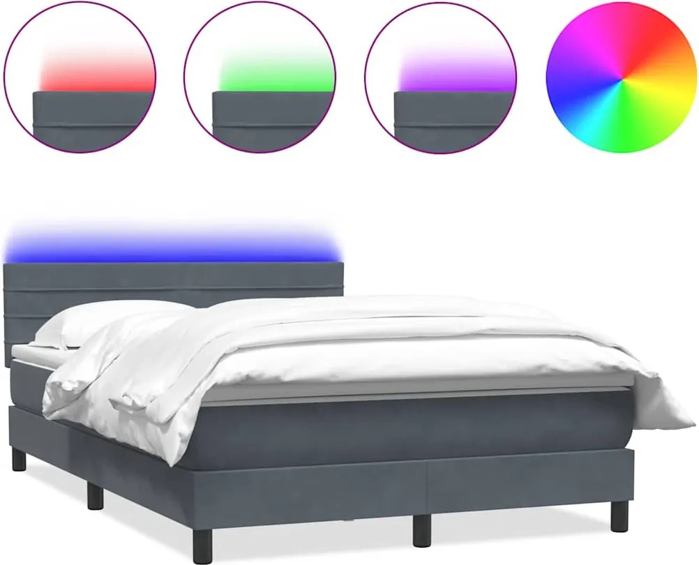 vidaXL sötétszürke bársony rugós és LED-es ágy matraccal 140x220 cm