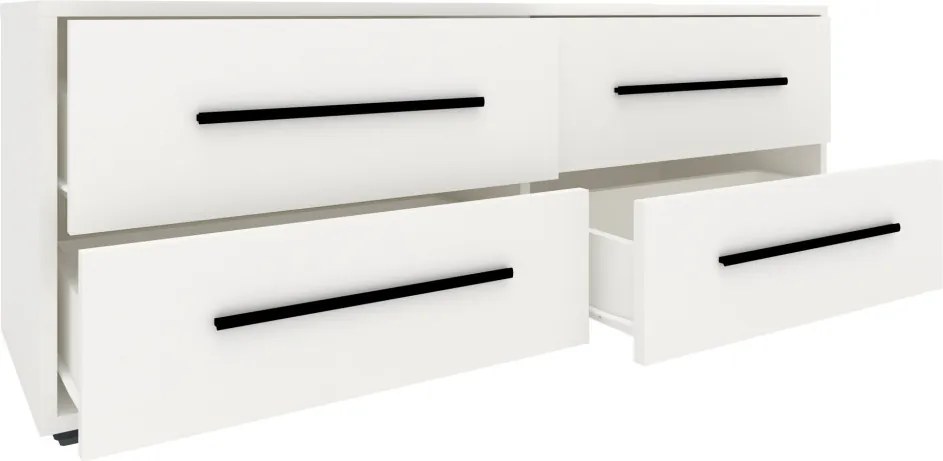 Siena 4 fiókos TV-szekrény, Fehér, 120 x 35 x 45 cm