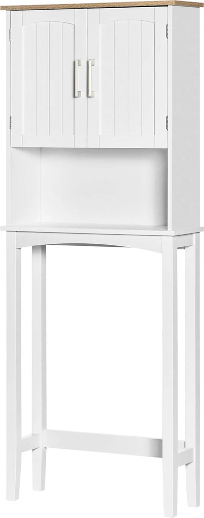 kleankin WC feletti szekrény magas, 2 ajtós, állítható polc belső térrel és tárolóval fürdőszobához, 20 kg teherbírású, 64 cm x 22 cm x 165 cm, Fehér