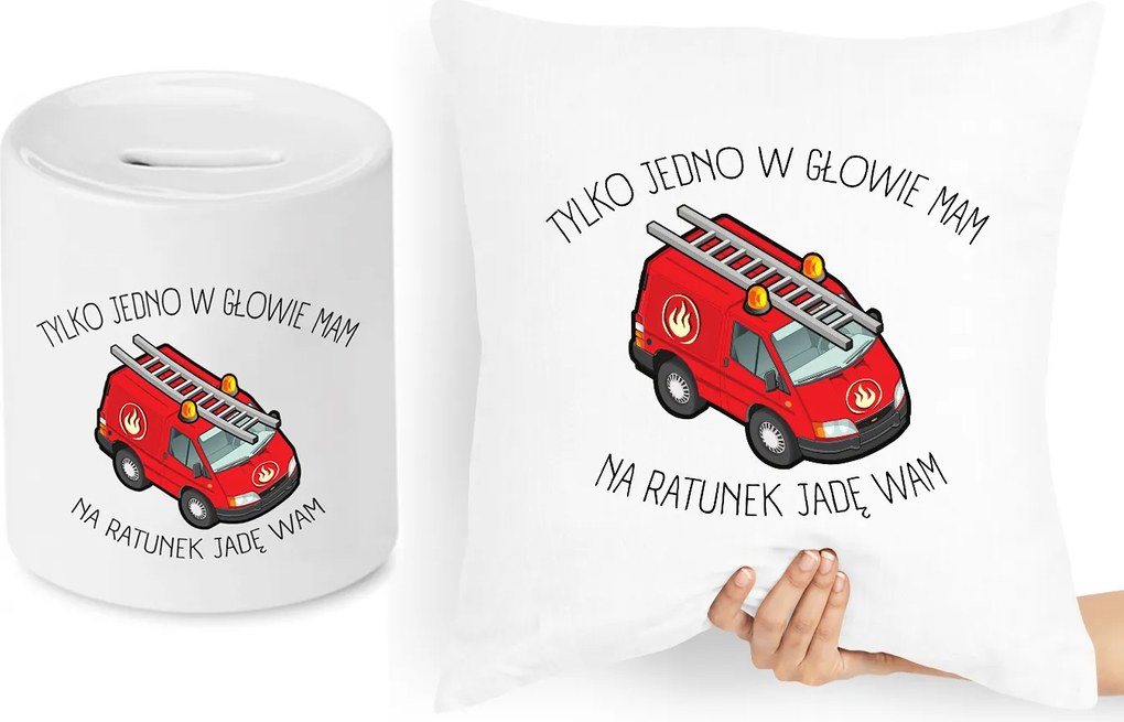 Tűzoltó Párna Szett Persely Ajándék fényképes nyomtatással