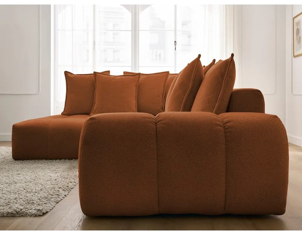 Terrakotta színű zsenília kinyitható-tárolóhelyes sarokkanapé (bal oldali-L alakú) Everest – Bobochic Paris