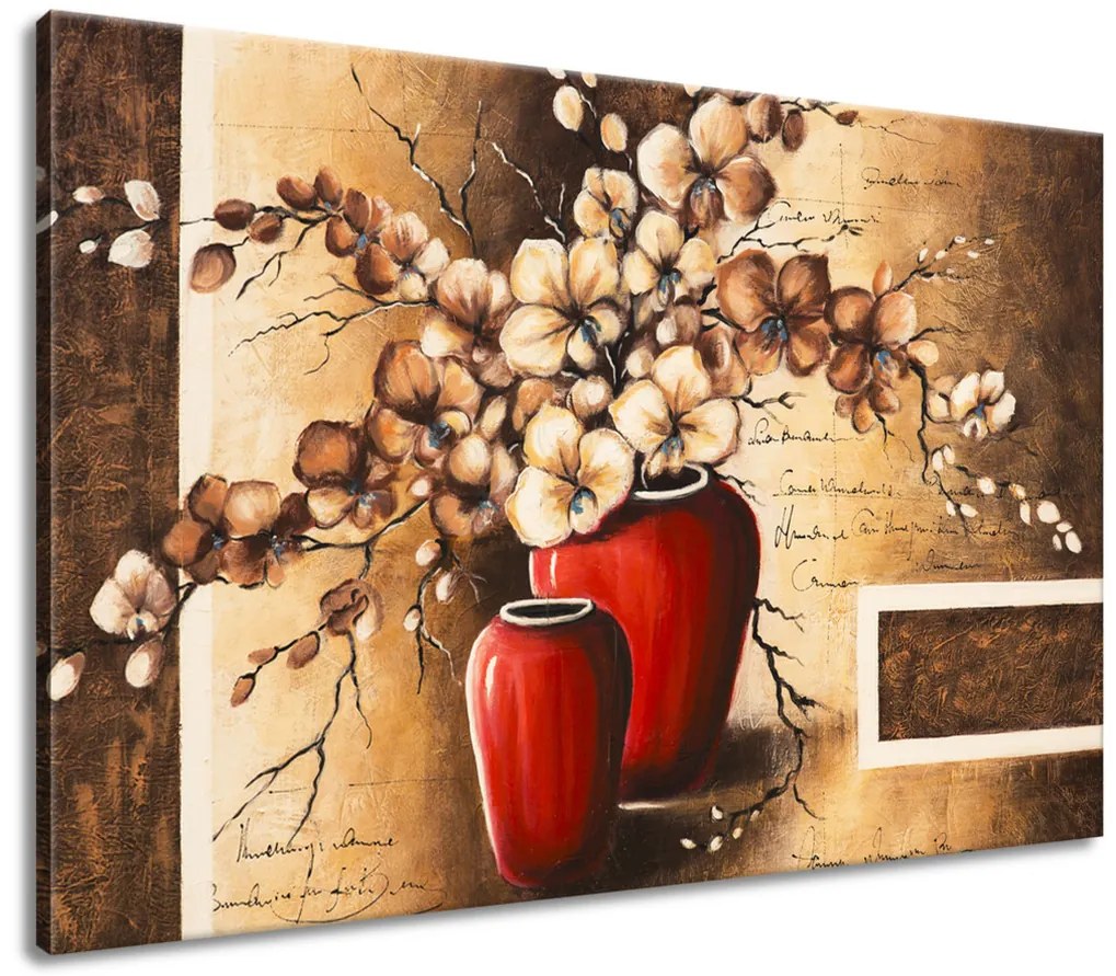 Gario Kézzel festett kép Orchidea piros vázában Méret: 70 x 100 cm