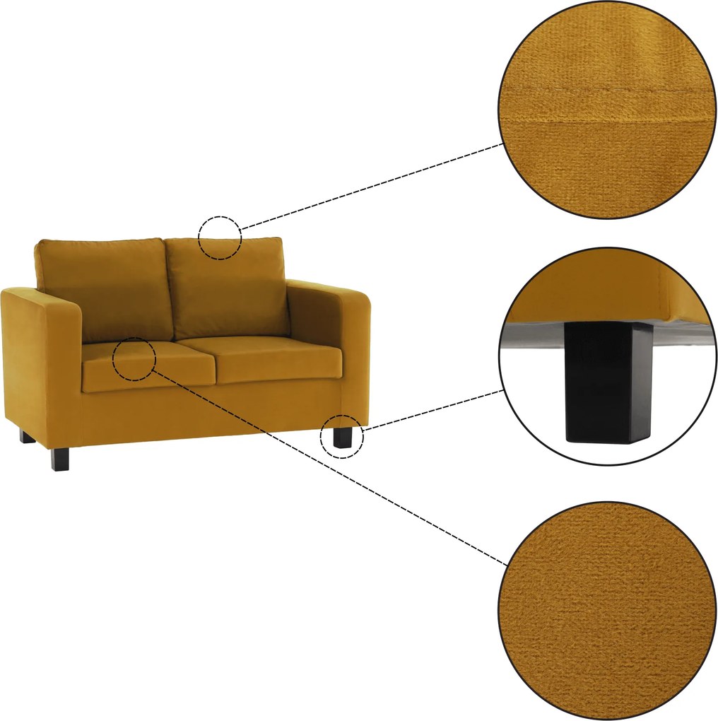 Teljesen kárpitozott heverő, 3-as ülés, mustár színű szövet, LUANA