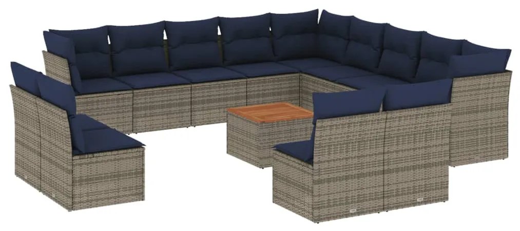 14 részes szürke polyrattan kerti ülőgarnitúra párnákkal