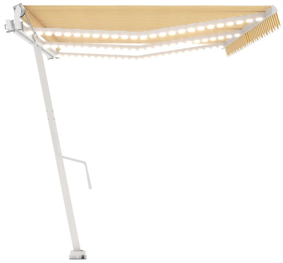 sárga-fehér szélérzékelős és LED-es napellenző 600 x 350 cm