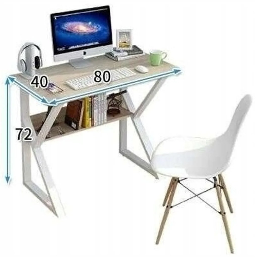 Íróasztal polccal, tölgy dekorációval SHAPE 80x40 cm