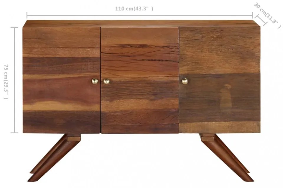 barna tömör újrahasznosított fa tálalószekrény 110 x 30 x 75 cm