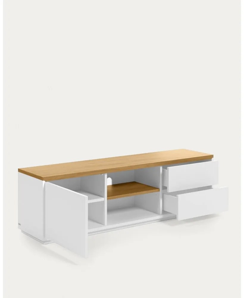 Fehér TV-állvány tölgyfa dekorral 150x44x36 cm Abilen – Kave Home