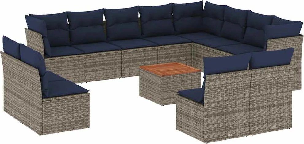 vidaXL 13 részes szürke polyrattan kerti ülőgarnitúra párnákkal