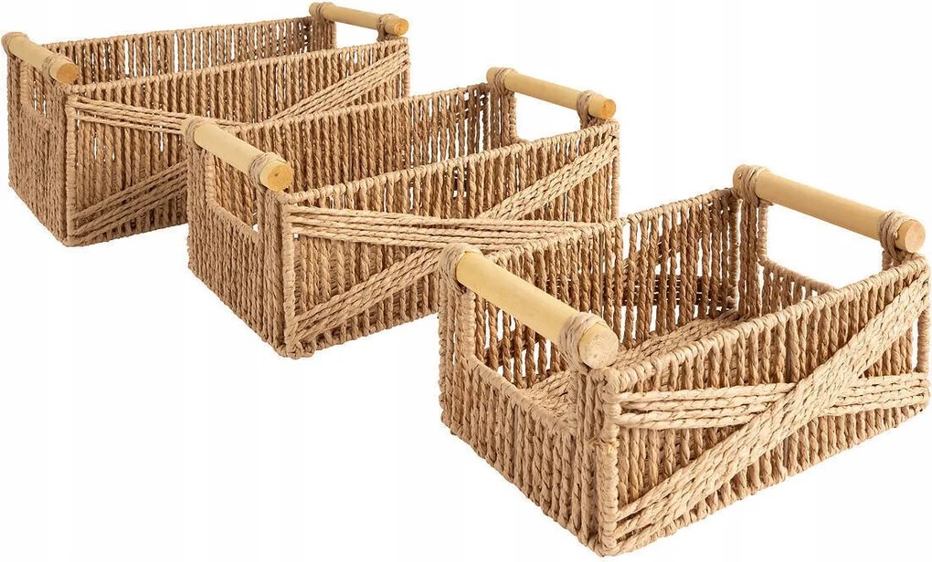 Fa Tároló Dobozok 3x Doboz Fogantyúval Fa Kosár