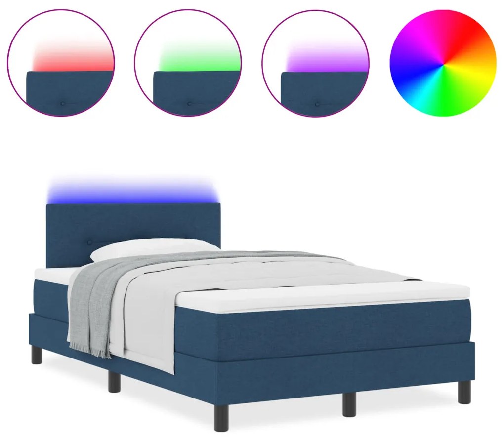 Boxspring Ágy Matraccal és LED Kék 120x200 cm Szövet