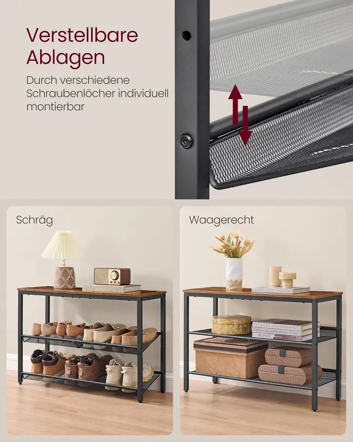 VASAGLE cipőtartó állvány 8x75x53cm, barna–tintafekete